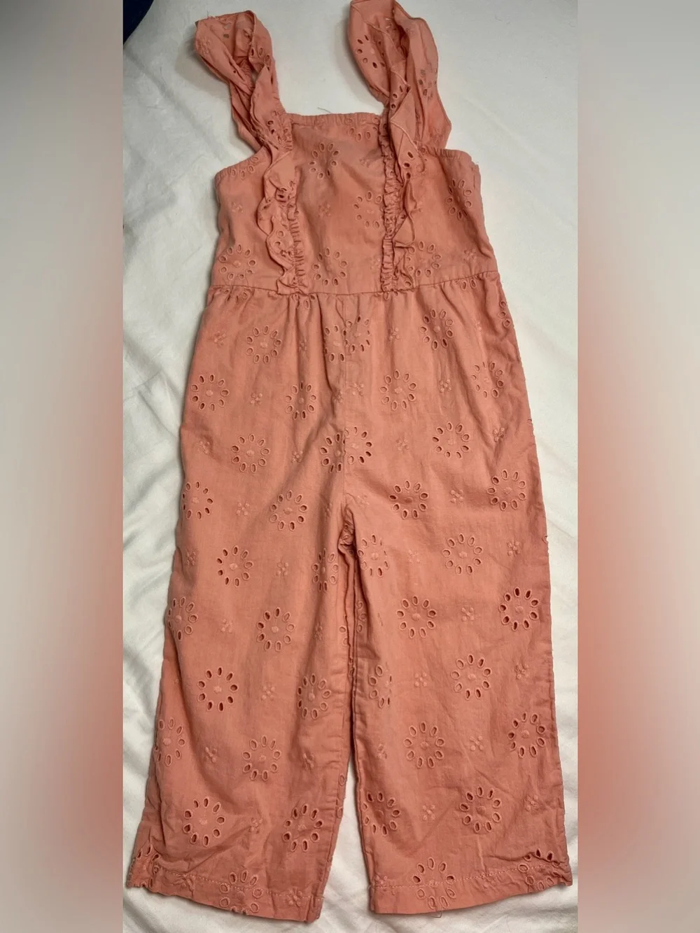 Carter’s Girls 4T Pink Eyelet Ruffle Jumpsuit Romper Wide Leg Lined Cotton